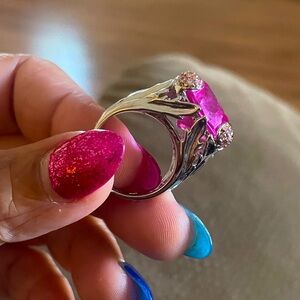 Judith Ripka ring sterling, silver designer, ring, large pink topaz